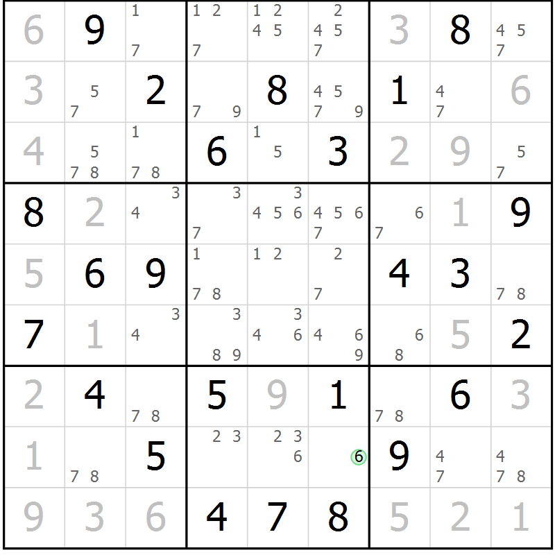 Position des candidats pour la solution de la Gr 78 page 81 du magazine de sudoku Virtuose n° 112