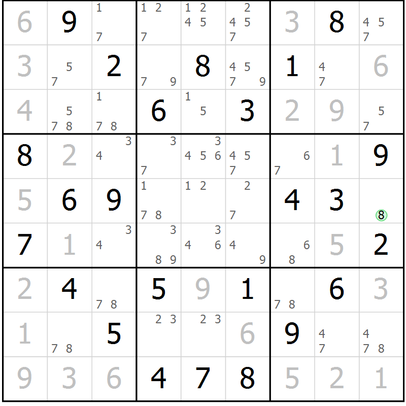 Position des candidats pour la solution de la Gr 78 page 81 du magazine de sudoku Virtuose n° 112