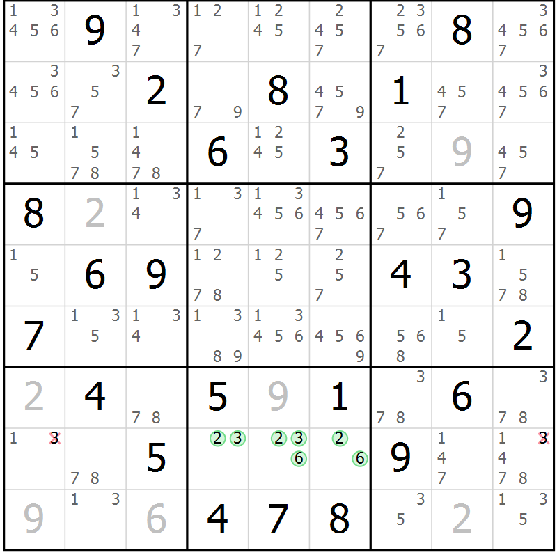Position des candidats pour la solution de la Gr 78 page 81 du magazine de sudoku Virtuose n° 112