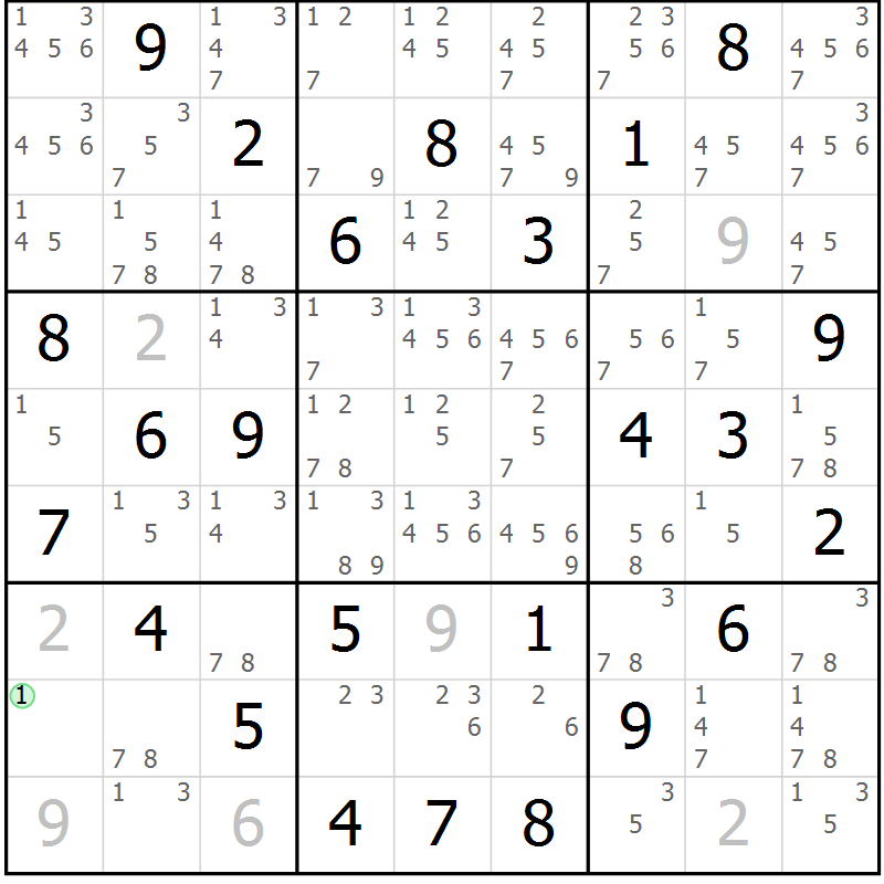 Position des candidats pour la solution de la Gr 78 page 81 du magazine de sudoku Virtuose n° 112