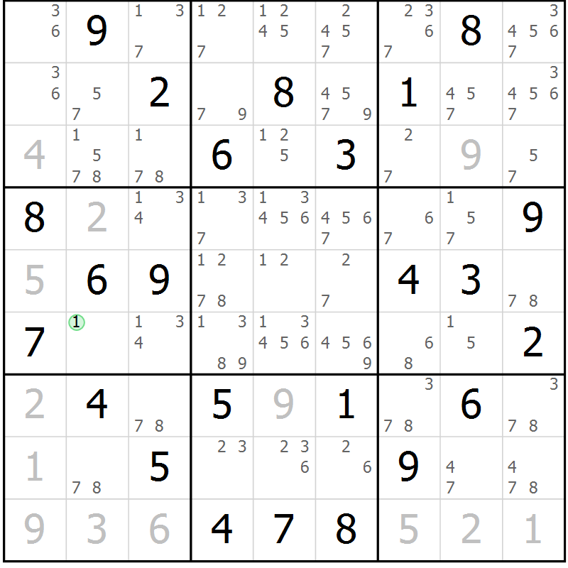 Position des candidats pour la solution de la Gr 78 page 81 du magazine de sudoku Virtuose n° 112