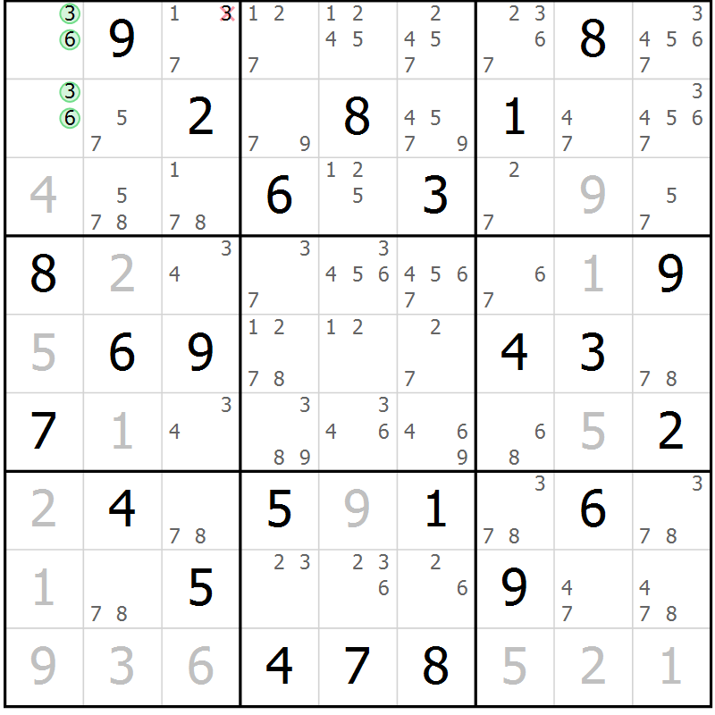Position des candidats pour la solution de la Gr 78 page 81 du magazine de sudoku Virtuose n° 112