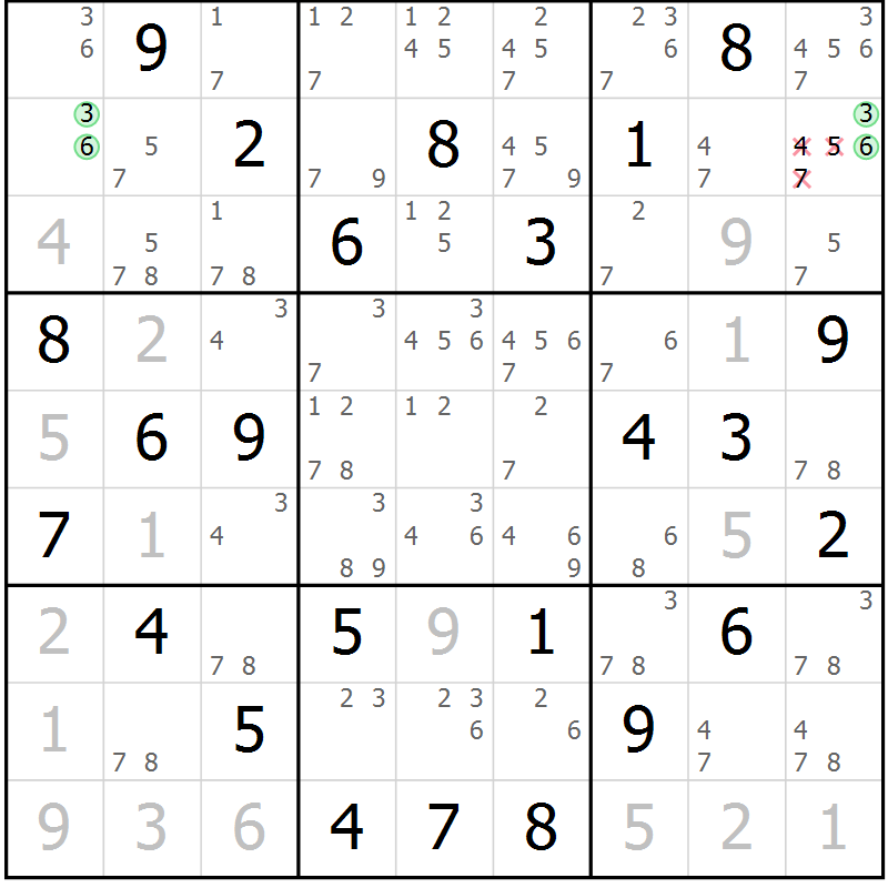 Position des candidats pour la solution de la Gr 78 page 81 du magazine de sudoku Virtuose n° 112