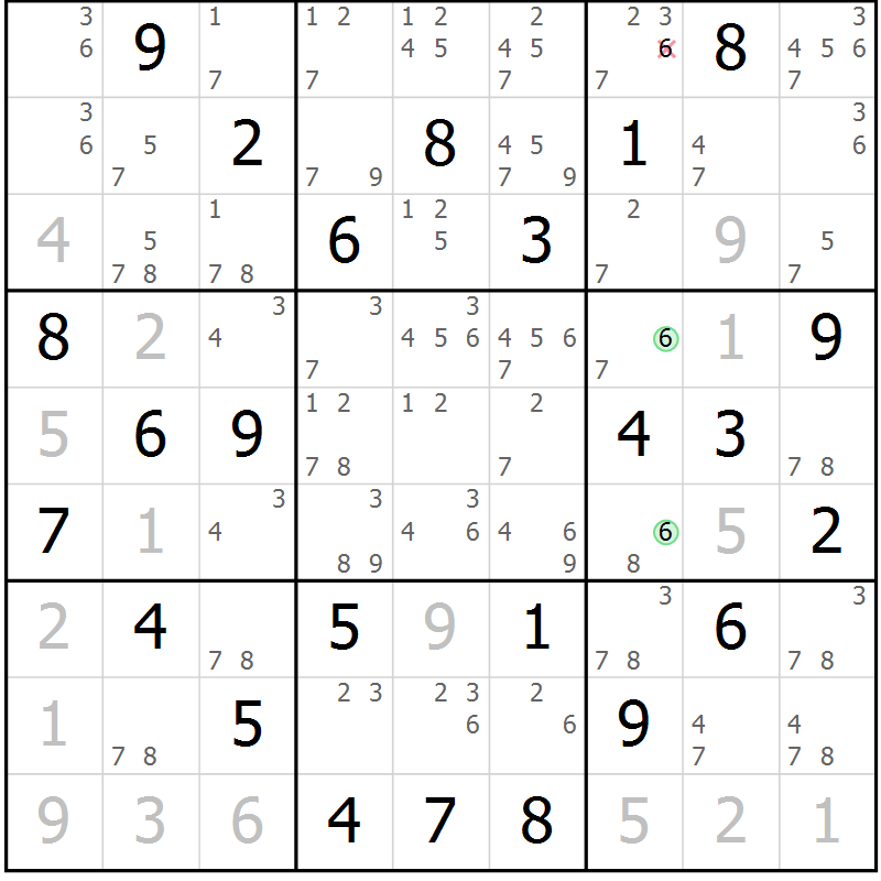 Position des candidats pour la solution de la Gr 78 page 81 du magazine de sudoku Virtuose n° 112