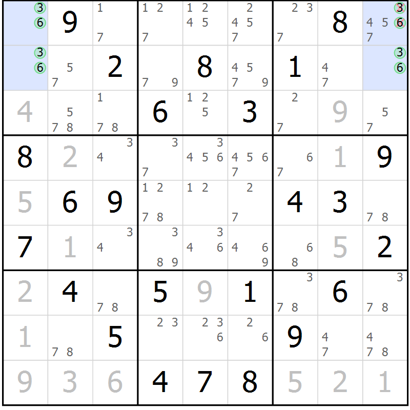Position des candidats pour la solution de la Gr 78 page 81 du magazine de sudoku Virtuose n° 112