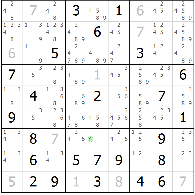 Position des candidats pour la solution de la Gr 79 page 82 du magazine de sudoku Virtuose n° 112