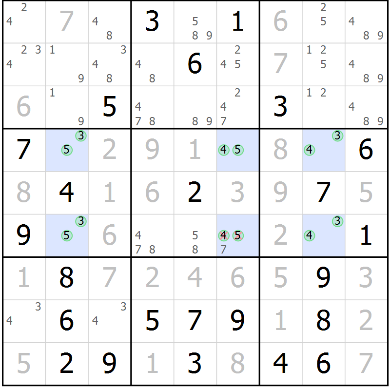 Position des candidats pour la solution de la Gr 79 page 82 du magazine de sudoku Virtuose n° 112