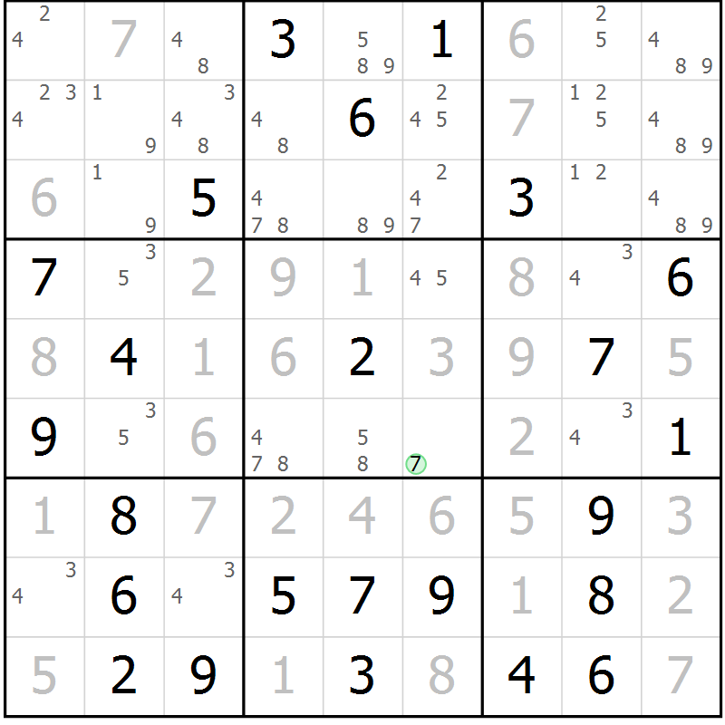 Position des candidats pour la solution de la Gr 79 page 82 du magazine de sudoku Virtuose n° 112