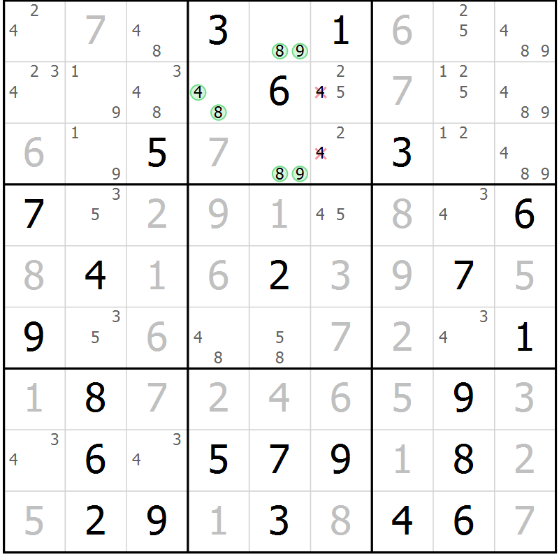 Position des candidats pour la solution de la Gr 79 page 82 du magazine de sudoku Virtuose n° 112