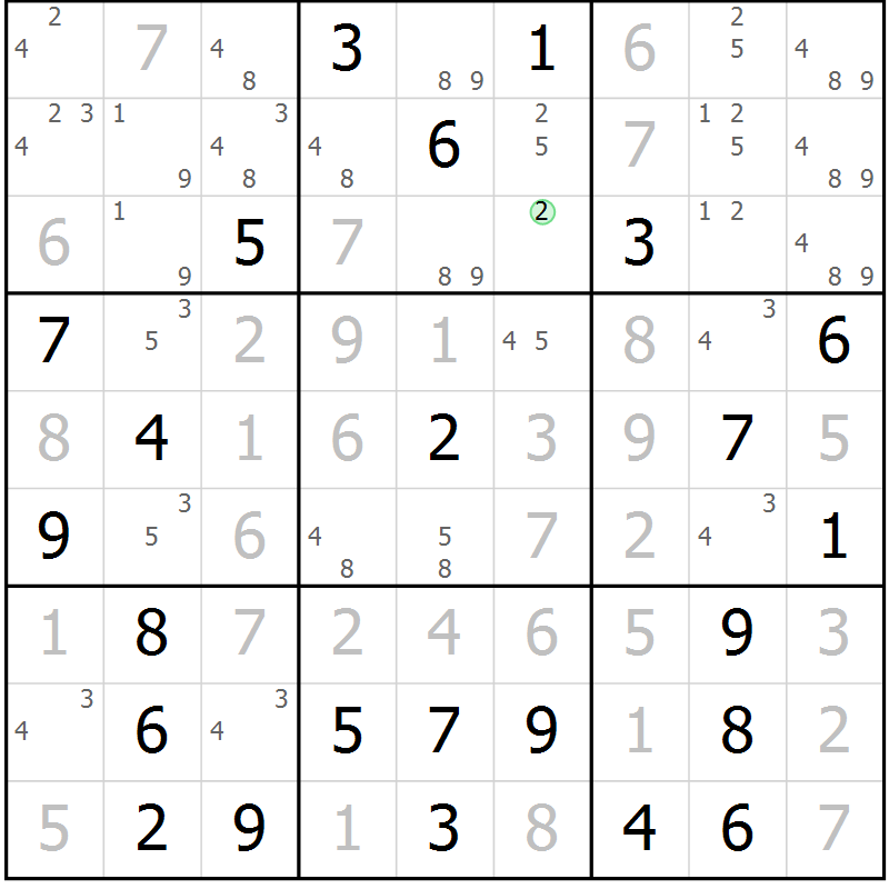 Position des candidats pour la solution de la Gr 79 page 82 du magazine de sudoku Virtuose n° 112