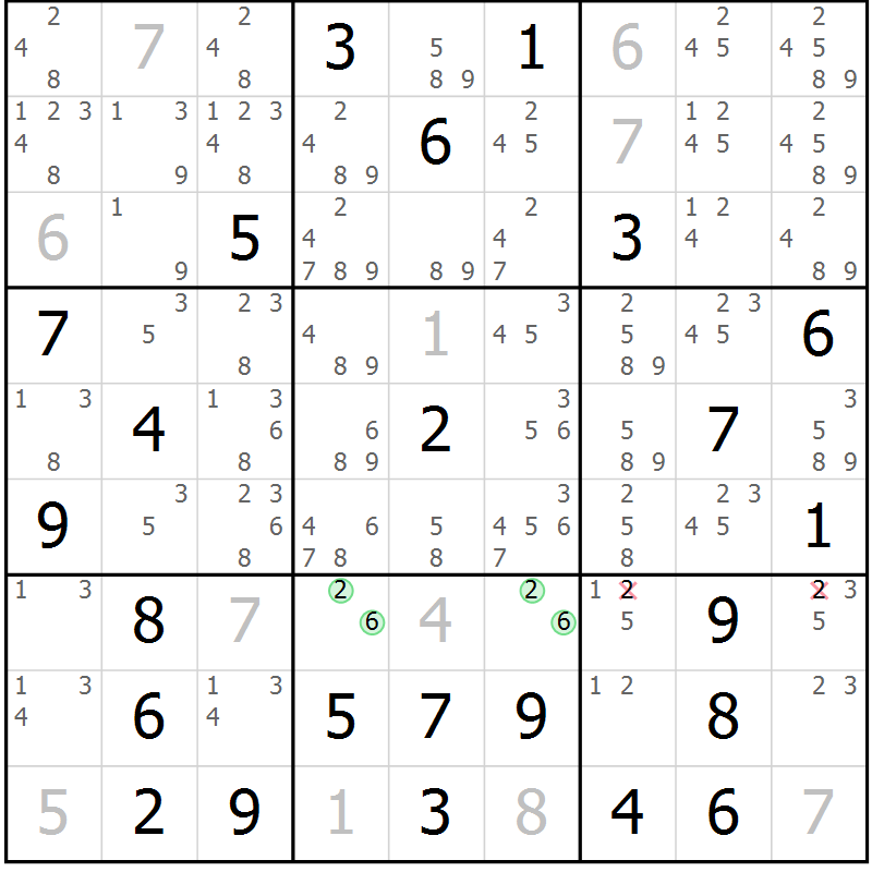 Position des candidats pour la solution de la Gr 79 page 82 du magazine de sudoku Virtuose n° 112