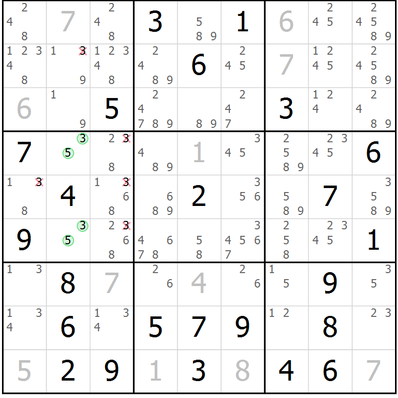 Position des candidats pour la solution de la Gr 79 page 82 du magazine de sudoku Virtuose n° 112