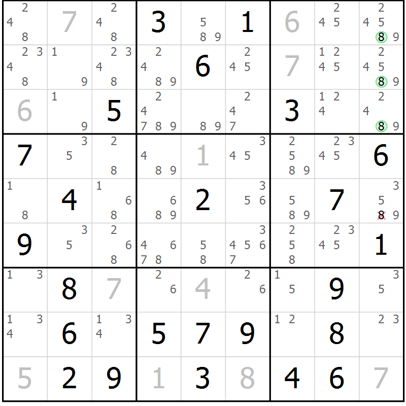 Position des candidats pour la solution de la Gr 79 page 82 du magazine de sudoku Virtuose n° 112