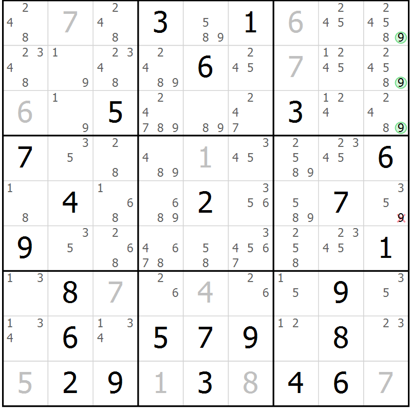 Position des candidats pour la solution de la Gr 79 page 82 du magazine de sudoku Virtuose n° 112