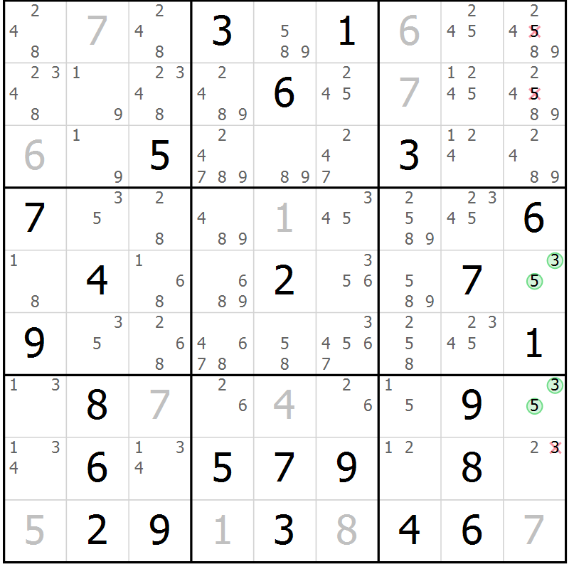 Position des candidats pour la solution de la Gr 79 page 82 du magazine de sudoku Virtuose n° 112