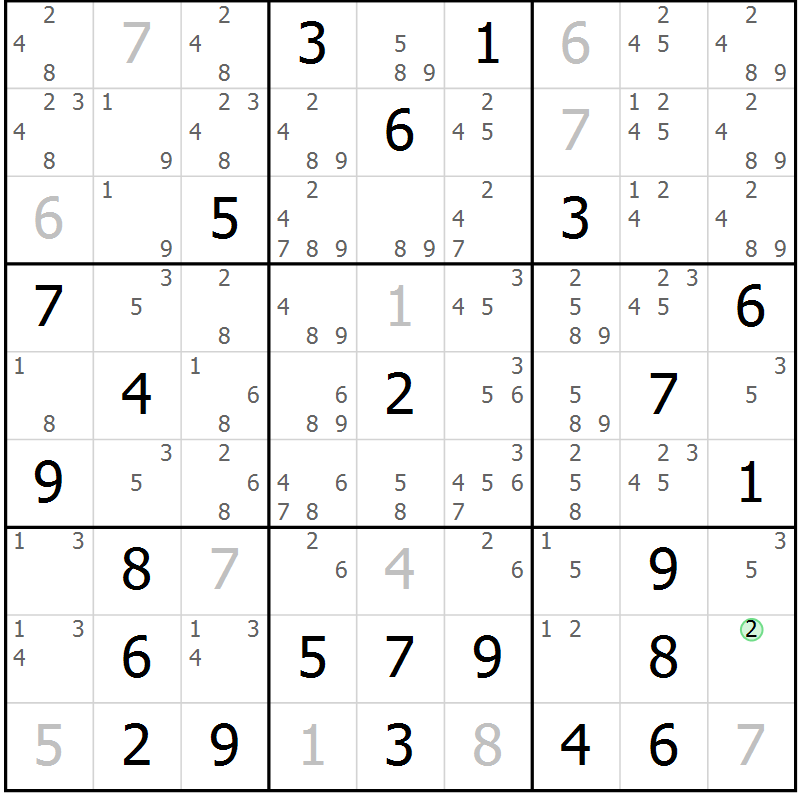 Position des candidats pour la solution de la Gr 79 page 82 du magazine de sudoku Virtuose n° 112