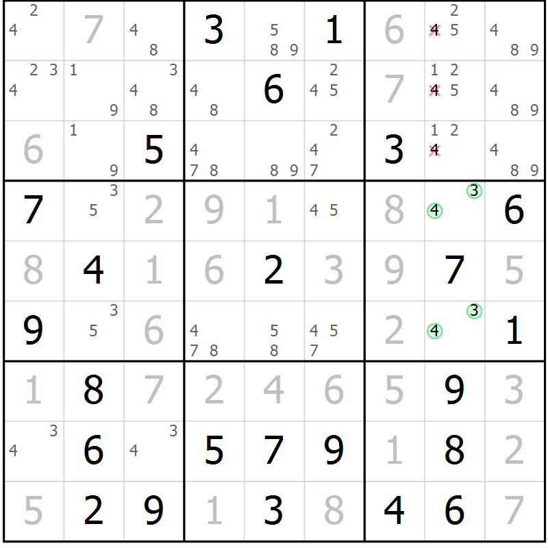 Position des candidats pour la solution de la Gr 79 page 82 du magazine de sudoku Virtuose n° 112