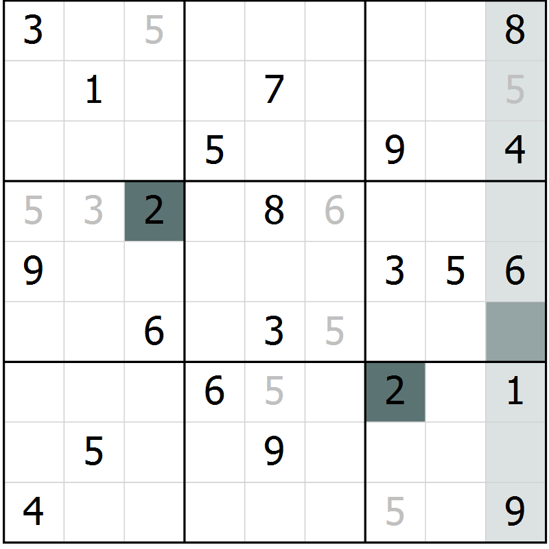 Position des candidats pour la solution de la Gr 8 page 11 du magazine de sudoku Virtuose n° 112