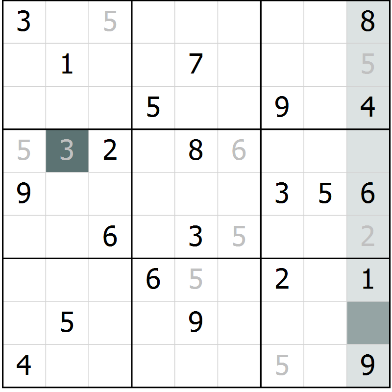 Position des candidats pour la solution de la Gr 8 page 11 du magazine de sudoku Virtuose n° 112