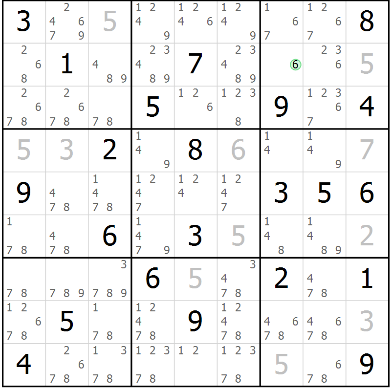 Position des candidats pour la solution de la Gr 8 page 11 du magazine de sudoku Virtuose n° 112
