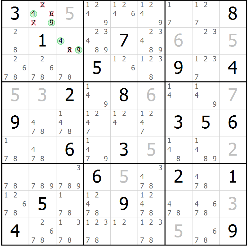 Position des candidats pour la solution de la Gr 8 page 11 du magazine de sudoku Virtuose n° 112
