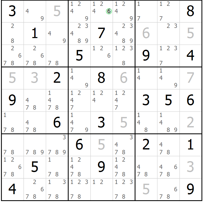 Position des candidats pour la solution de la Gr 8 page 11 du magazine de sudoku Virtuose n° 112