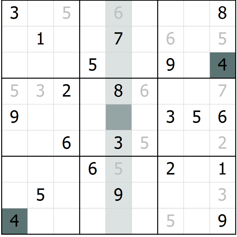 Position des candidats pour la solution de la Gr 8 page 11 du magazine de sudoku Virtuose n° 112