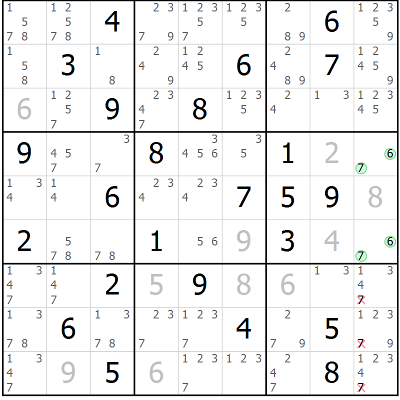 Position des candidats pour la solution de la Gr 80 page 83 du magazine de sudoku Virtuose n° 112