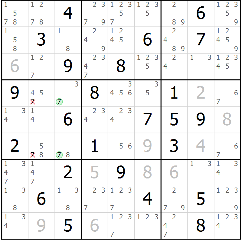 Position des candidats pour la solution de la Gr 80 page 83 du magazine de sudoku Virtuose n° 112