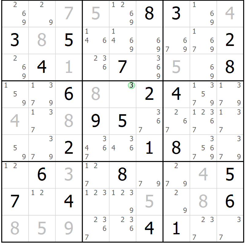 Position des candidats pour la solution de la Gr 81 page 84 du magazine de sudoku Virtuose n° 112