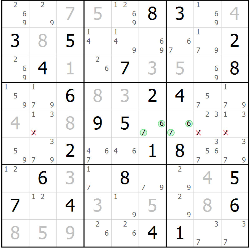 Position des candidats pour la solution de la Gr 81 page 84 du magazine de sudoku Virtuose n° 112