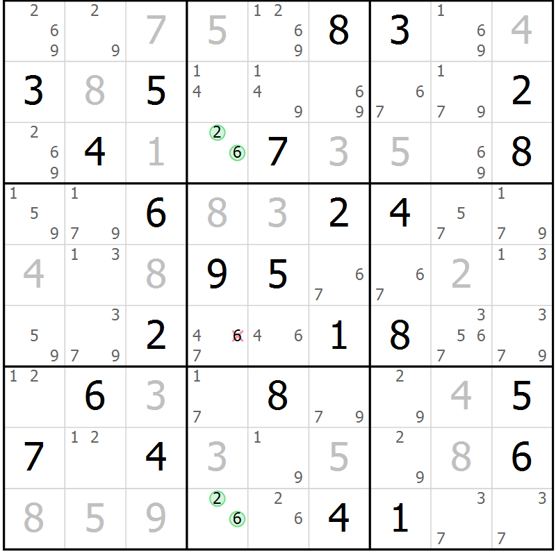 Position des candidats pour la solution de la Gr 81 page 84 du magazine de sudoku Virtuose n° 112
