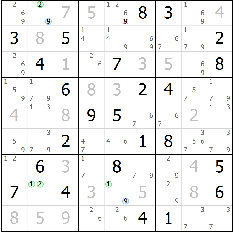 Position des candidats pour la solution de la Gr 81 page 84 du magazine de sudoku Virtuose n° 112