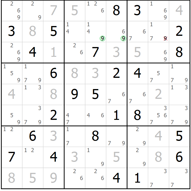 Position des candidats pour la solution de la Gr 81 page 84 du magazine de sudoku Virtuose n° 112