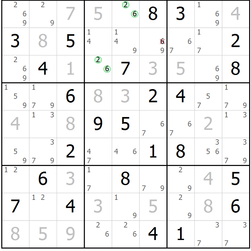 Position des candidats pour la solution de la Gr 81 page 84 du magazine de sudoku Virtuose n° 112