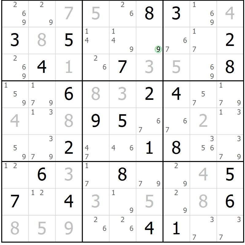 Position des candidats pour la solution de la Gr 81 page 84 du magazine de sudoku Virtuose n° 112
