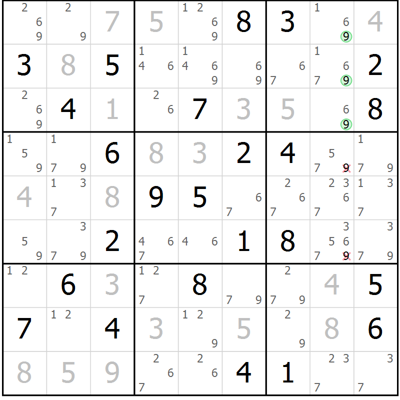 Position des candidats pour la solution de la Gr 81 page 84 du magazine de sudoku Virtuose n° 112