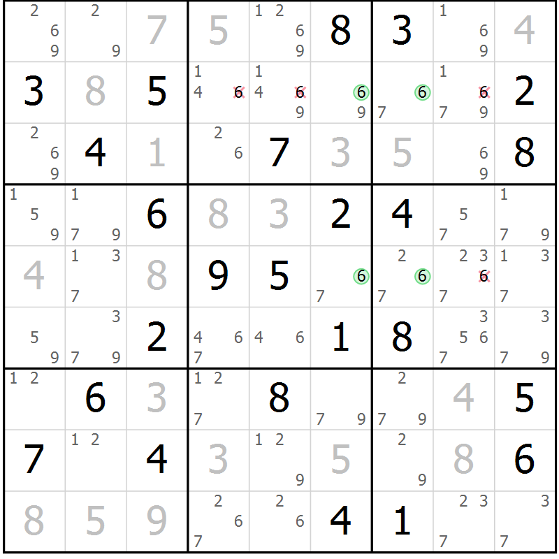 Position des candidats pour la solution de la Gr 81 page 84 du magazine de sudoku Virtuose n° 112