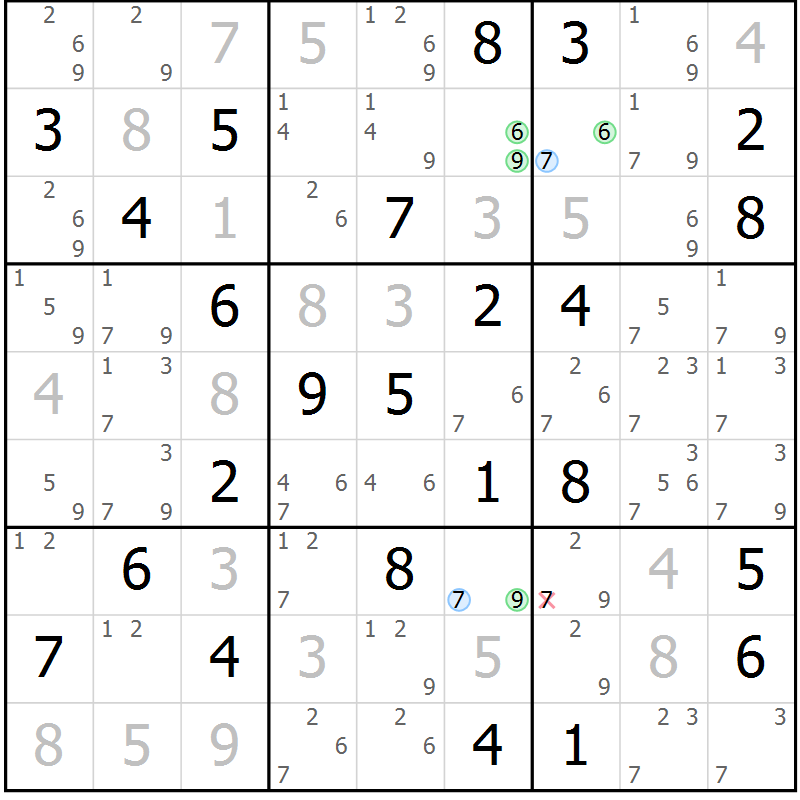 Position des candidats pour la solution de la Gr 81 page 84 du magazine de sudoku Virtuose n° 112