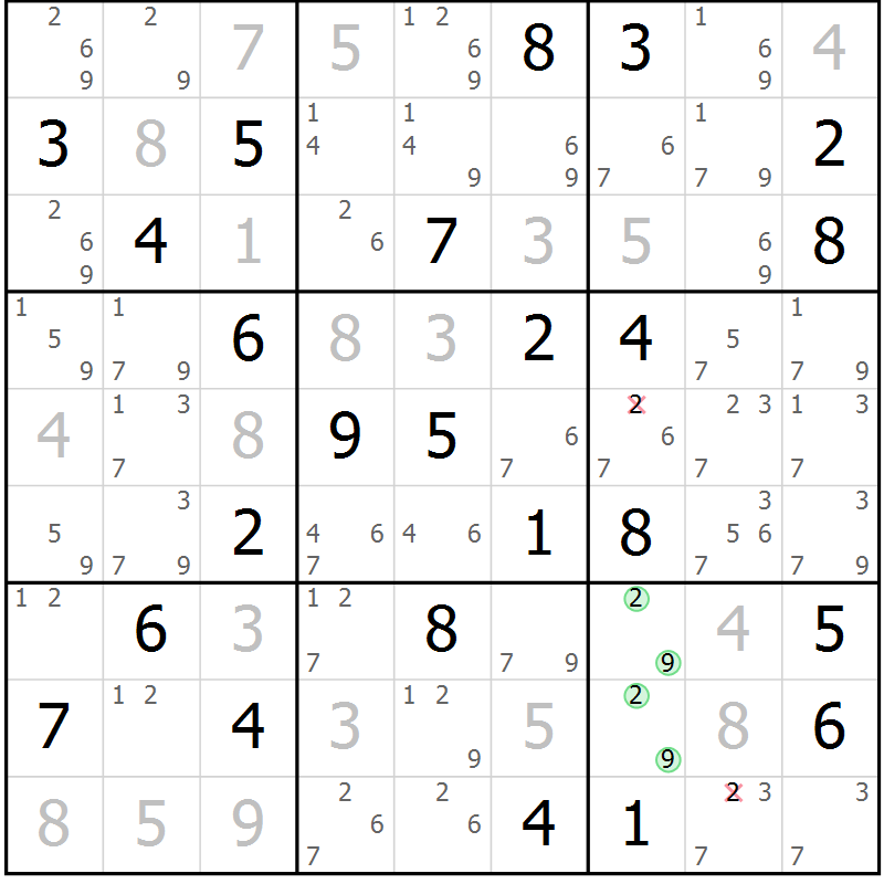 Position des candidats pour la solution de la Gr 81 page 84 du magazine de sudoku Virtuose n° 112