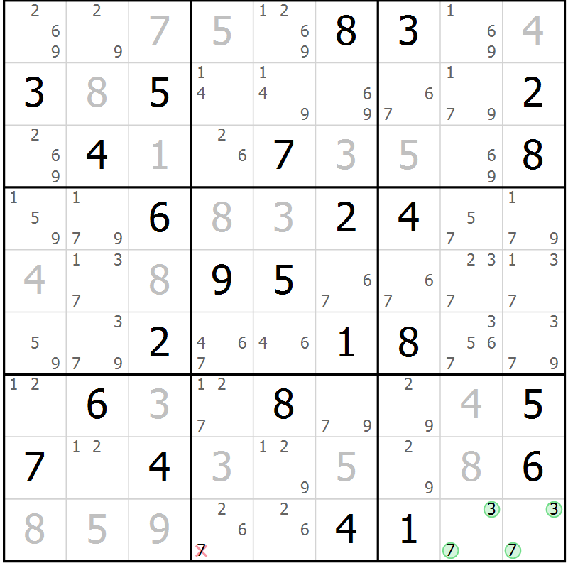 Position des candidats pour la solution de la Gr 81 page 84 du magazine de sudoku Virtuose n° 112