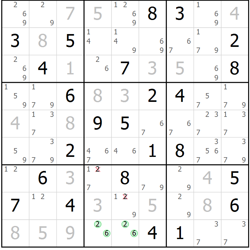 Position des candidats pour la solution de la Gr 81 page 84 du magazine de sudoku Virtuose n° 112