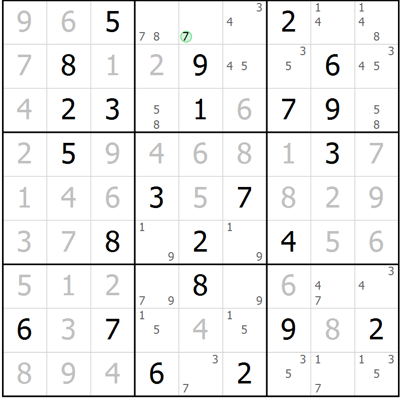Position des candidats pour la solution de la Gr 82 page 85 du magazine de sudoku Virtuose n° 112