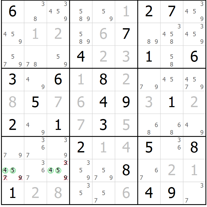 Position des candidats pour la solution de la Gr 83 page 86 du magazine de sudoku Virtuose n° 112