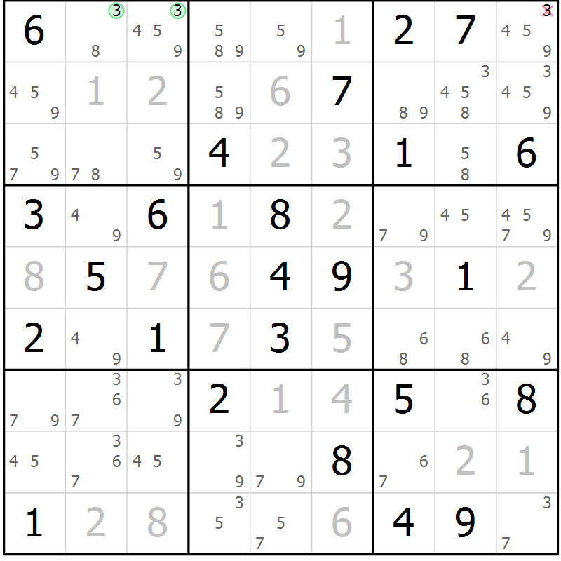 Position des candidats pour la solution de la Gr 83 page 86 du magazine de sudoku Virtuose n° 112
