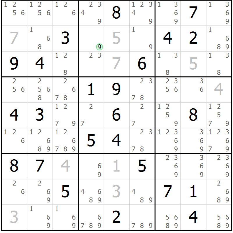 Position des candidats pour la solution de la Gr 84 page 87 du magazine de sudoku Virtuose n° 112