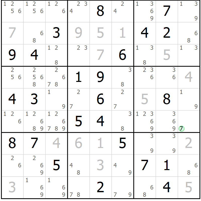 Position des candidats pour la solution de la Gr 84 page 87 du magazine de sudoku Virtuose n° 112