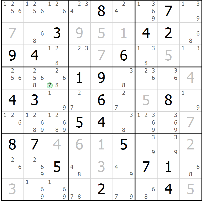Position des candidats pour la solution de la Gr 84 page 87 du magazine de sudoku Virtuose n° 112