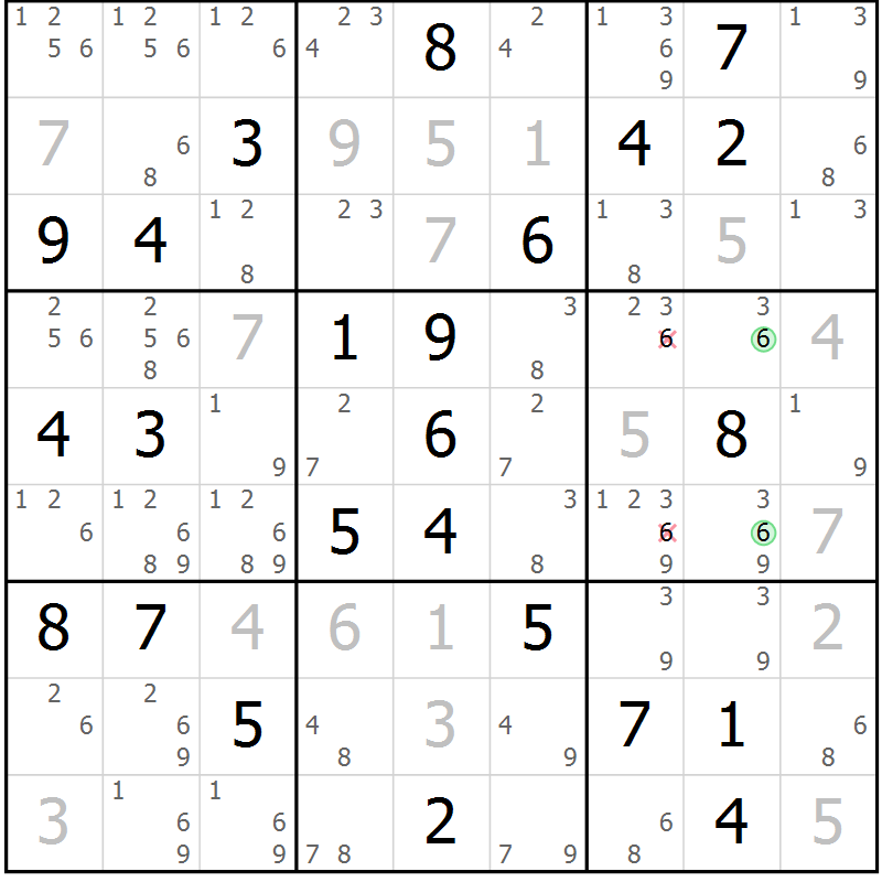 Position des candidats pour la solution de la Gr 84 page 87 du magazine de sudoku Virtuose n° 112