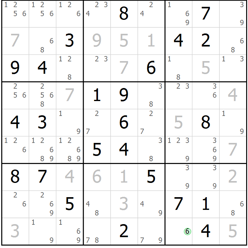 Position des candidats pour la solution de la Gr 84 page 87 du magazine de sudoku Virtuose n° 112